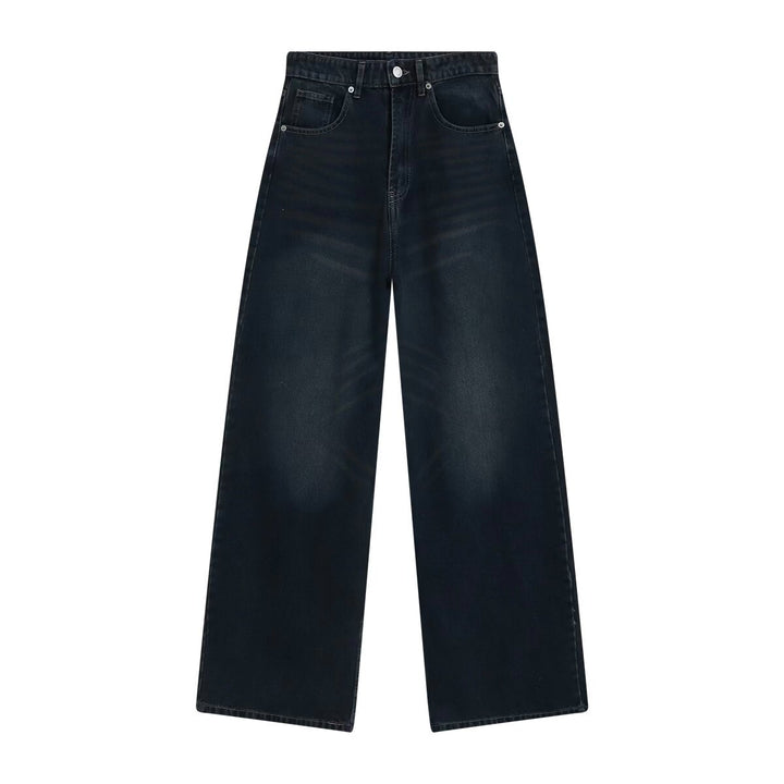 Damen High-Waist Denim-Jeans mit weitem Bein und Fünf-Taschen-Design Drune