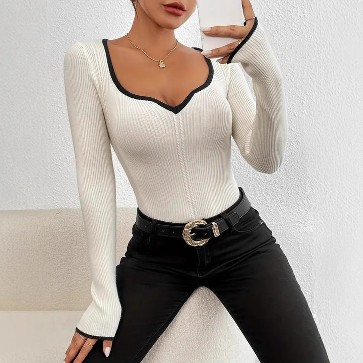 Damen Langarm-Bodysuit mit tiefem Ausschnitt Drune