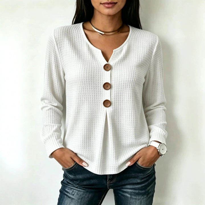 Damen Modisches Langarmshirt mit Knopfdetails Drune