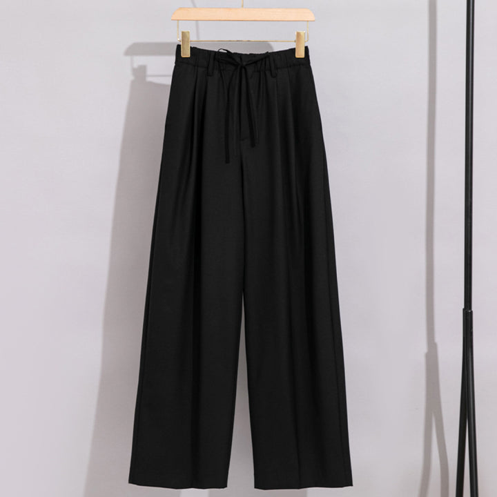 Damen Weite High‑Waist Bundhose mit Tunnelzug und Bügelfalte Drune