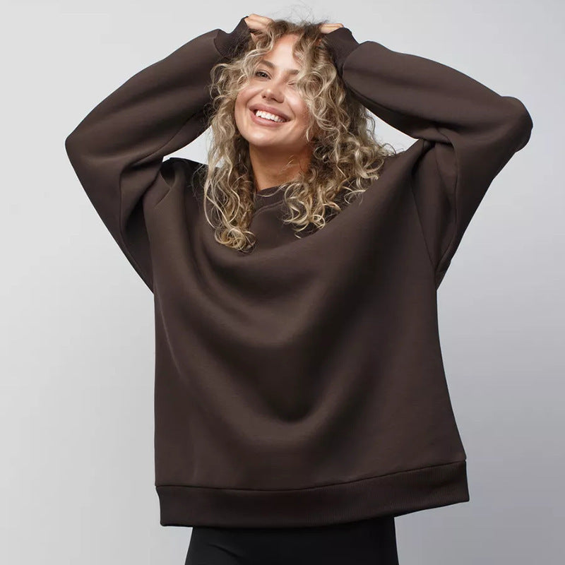 Damen oversized Sweatshirt mit Rundhalsausschnitt, French-Terry Innenfutter und überschnittener Schulter Drune