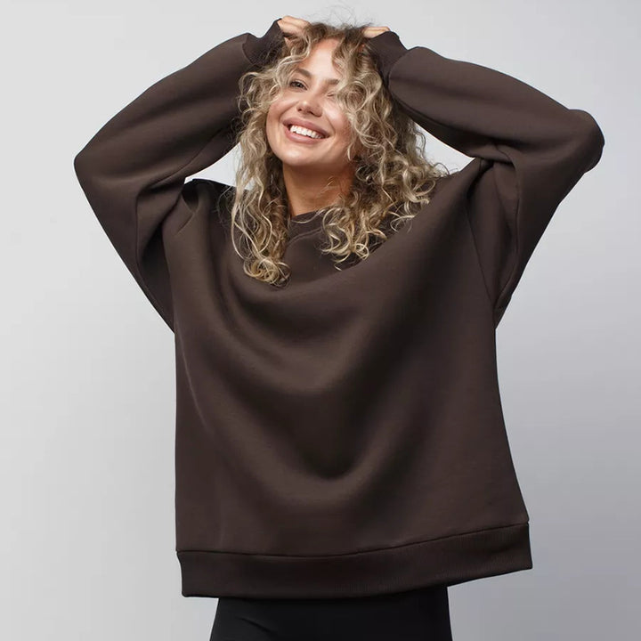 Damen oversized Sweatshirt mit Rundhalsausschnitt, French-Terry Innenfutter und überschnittener Schulter Drune