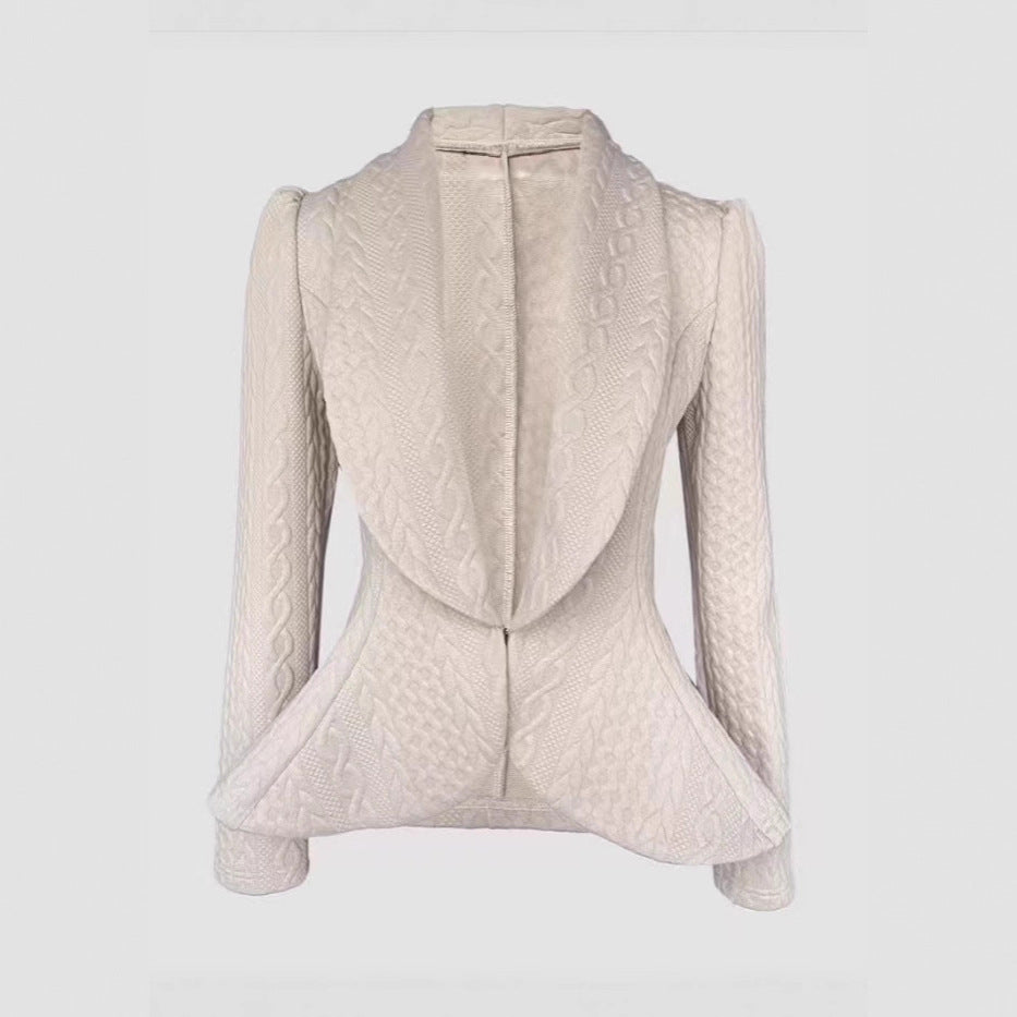 Damen Taillierter Strickblazer mit Schalkragen und Zopfstrickstruktur Drune