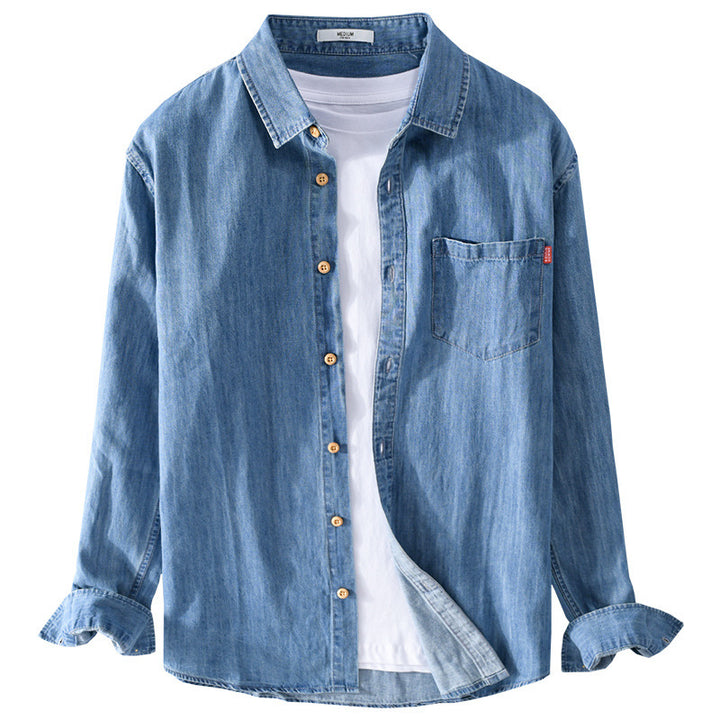 Herren Leichtes Denim-Hemd im Relaxed‑Fit mit Brusttasche und Holzknopfleiste Drune