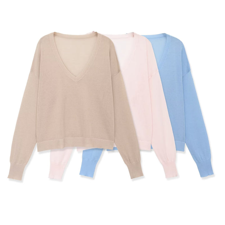 Damen Oversize V-Ausschnitt Feinstrickpullover mit überschnittenen Schultern Drune