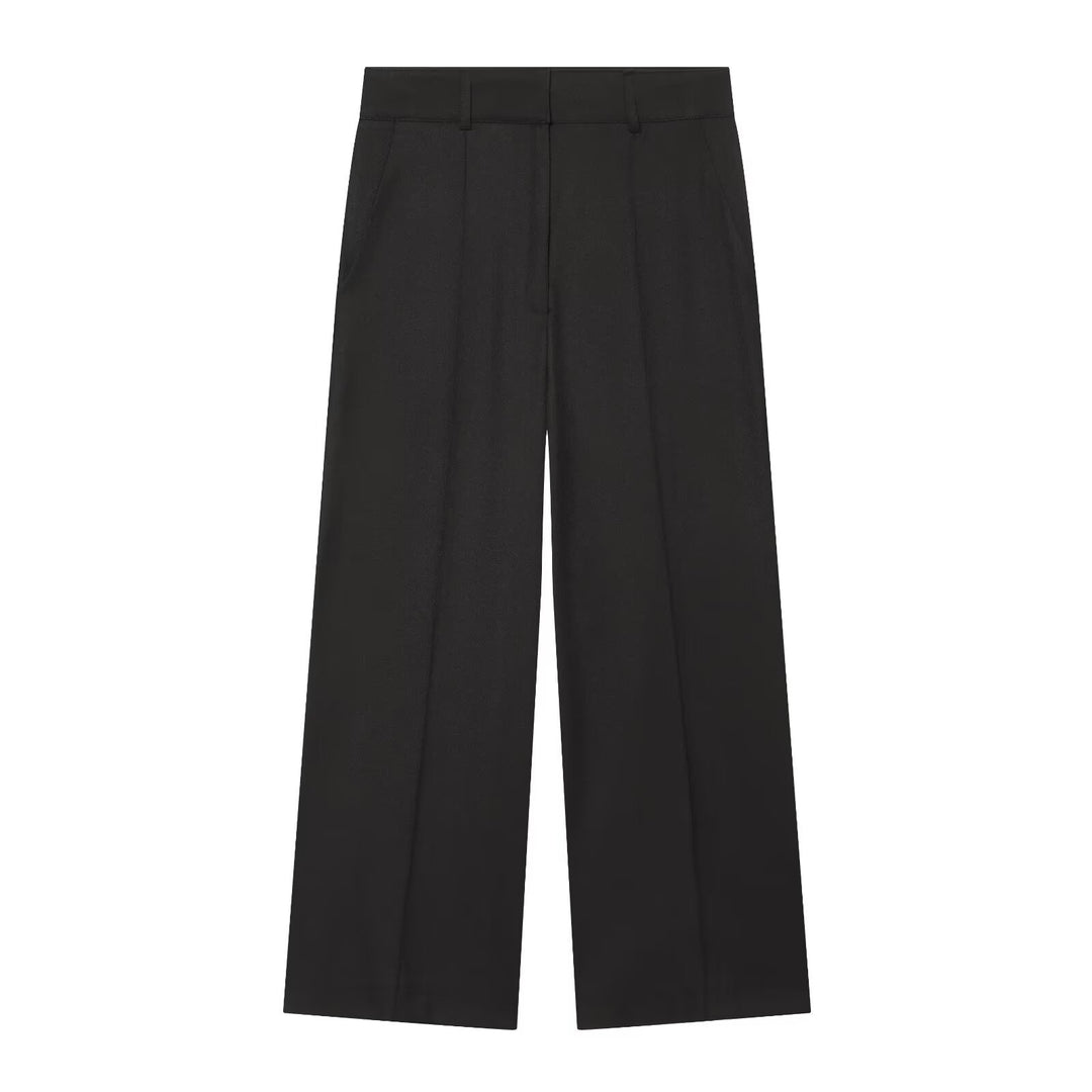 Damen Weite High‑Waist Hose mit Bügelfalte, hohem Bund und Gürtelschlaufen Drune