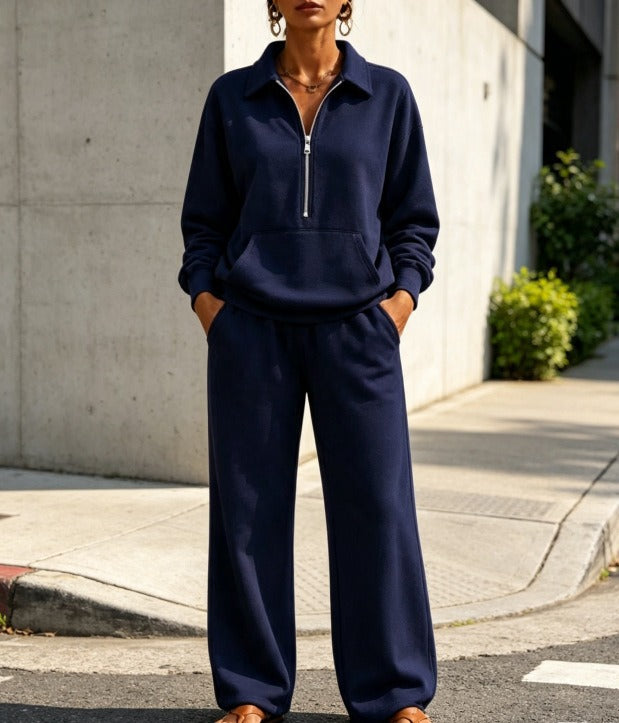 Damen Lässiges Sweat-Set mit Halbzip-Pullover und weiter Jogginghose Drune