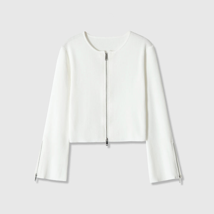 Damen Kurzgeschnittene Feinstrick-Jacke mit Zwei-Wege-Reißverschluss und Ärmelzipper Drune