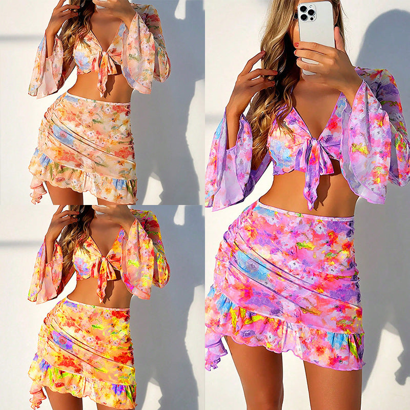 Damen Bikini-Set mit floralem Crop-Top und Rüschenslip Drune