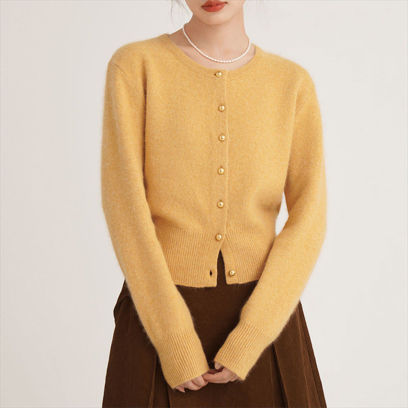 Damen modische Strickjacke mit Streifenmuster und dekorativen Knöpfen Drune