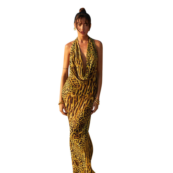Damen Elegantes Maxikleid mit tiefer Halslinie und aufregendem Muster Drune