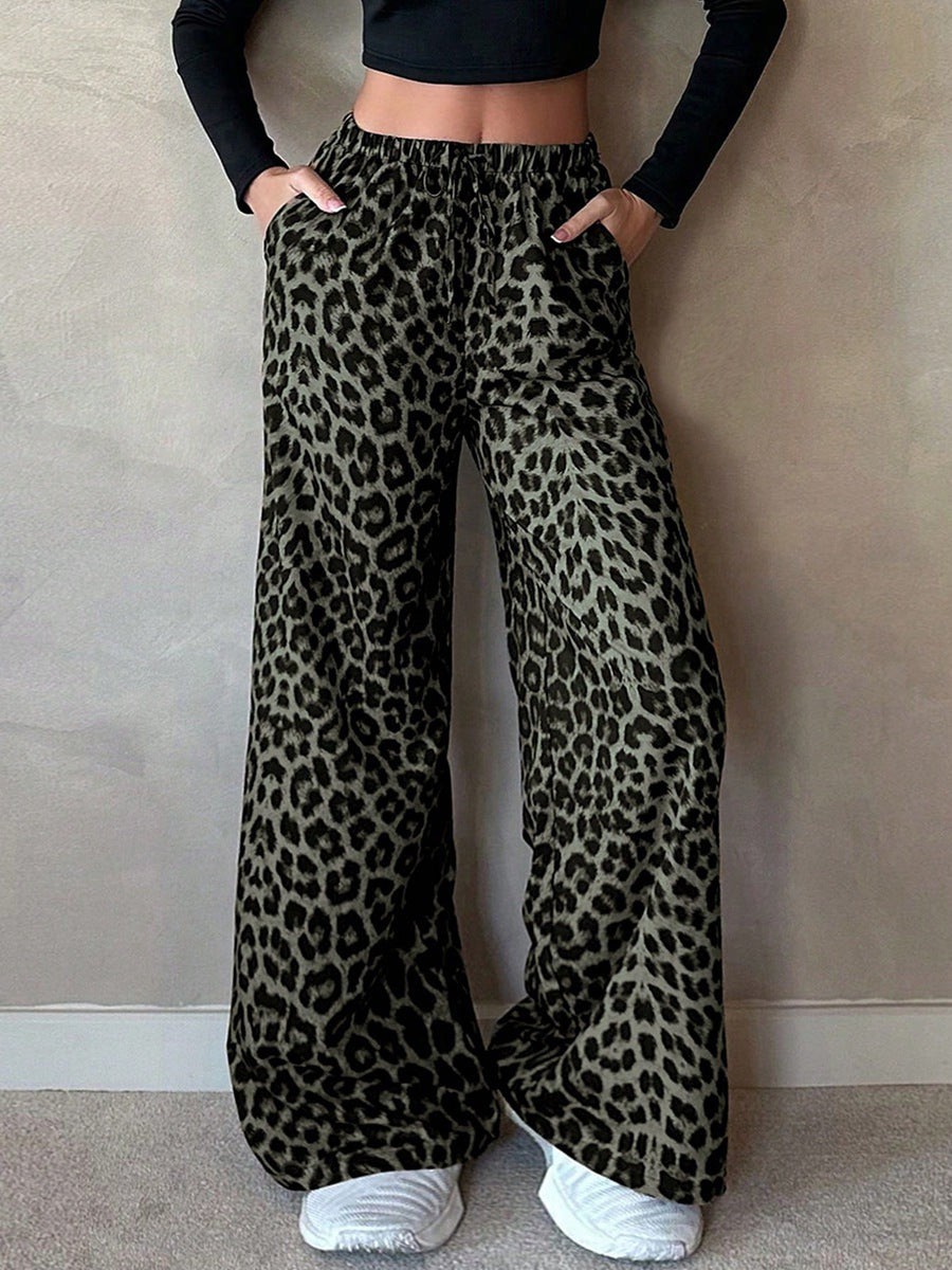 Damen Weite Palazzo-Hosen mit auffälligem Leopardenmuster Drune