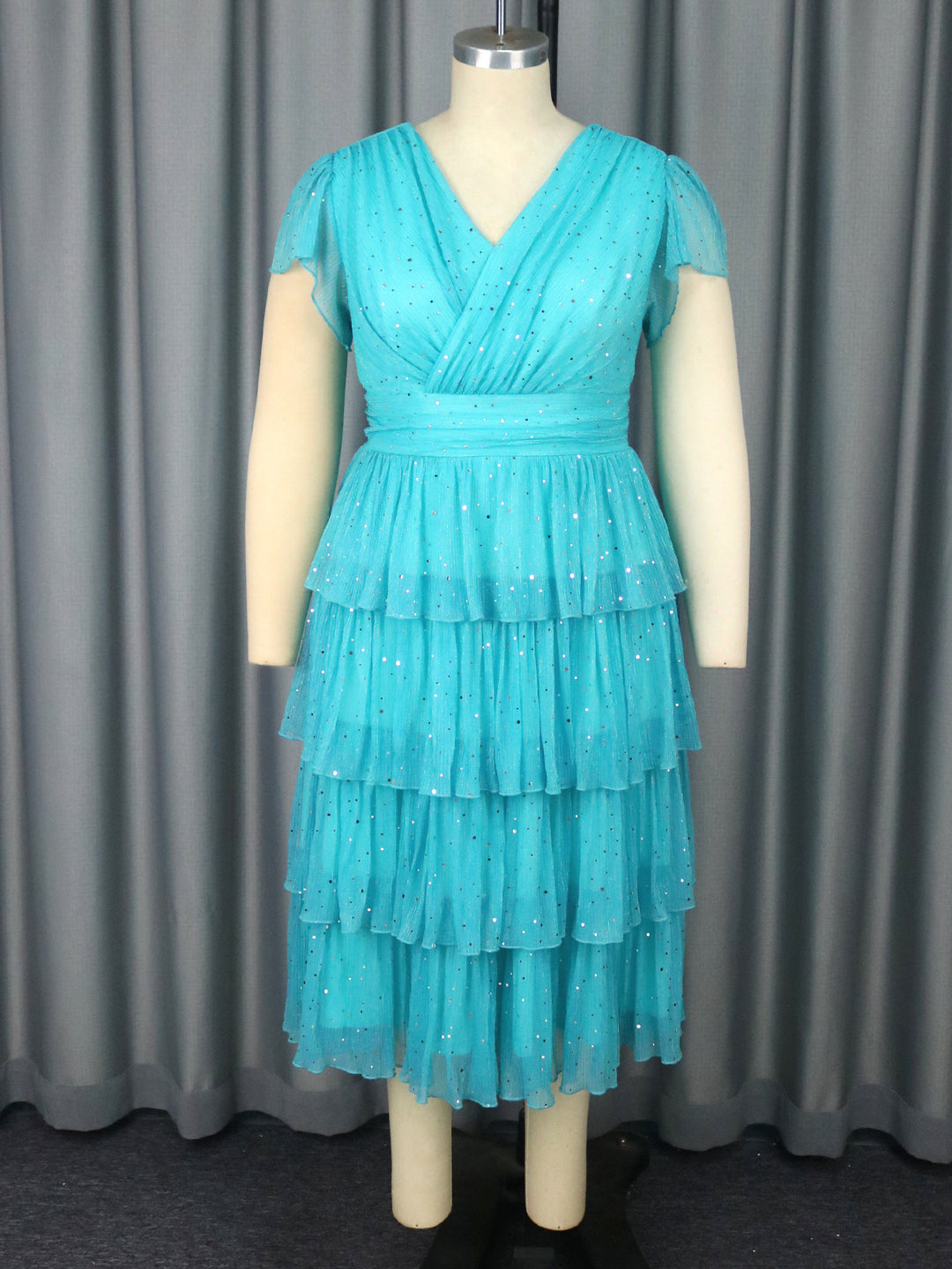 Damen Festliches Kleid mit schimmernden Rüschenschichten Drune