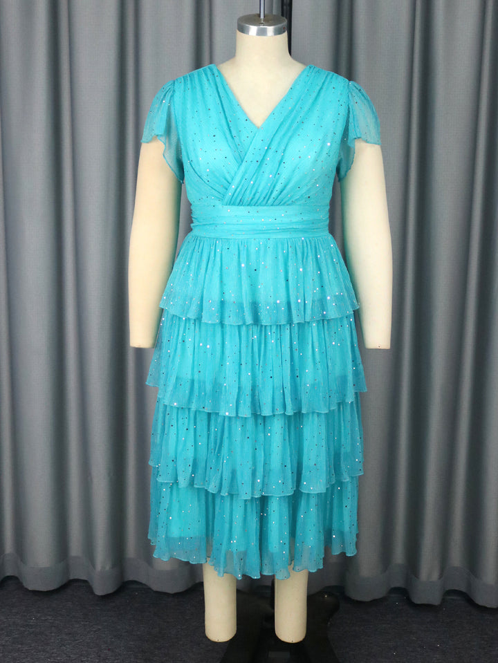 Damen Festliches Kleid mit schimmernden Rüschenschichten Drune