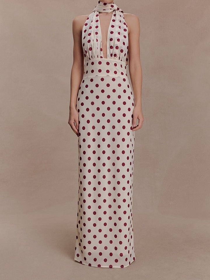 Damen Halter-Maxi-Kleid mit klassischen Punkten Drune