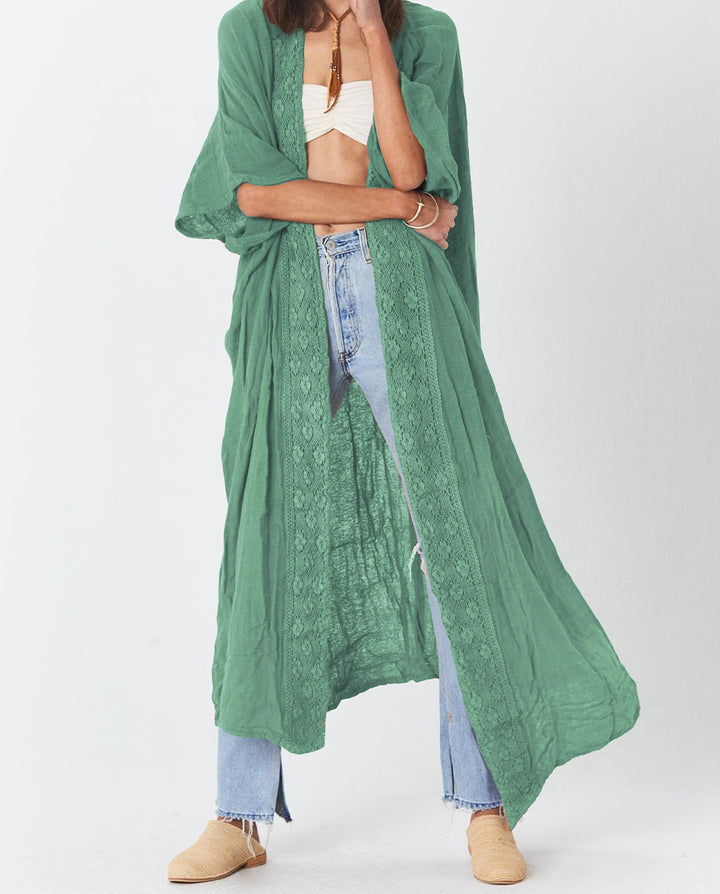 Damen luftiger Kaftan mit feiner Häkelverzierung und weitem Schnitt Drune