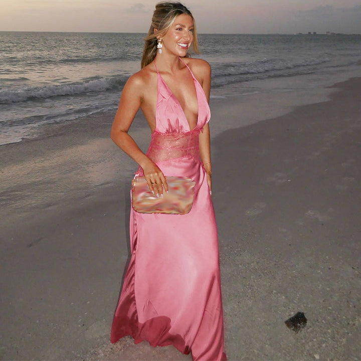 Damen Langes Nachtkleid mit transparenten Spitzenakzenten Drune