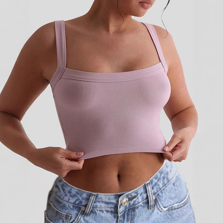 Damen figurbetontes Crop-Top mit breiten Trägern und Rippstruktur Drune