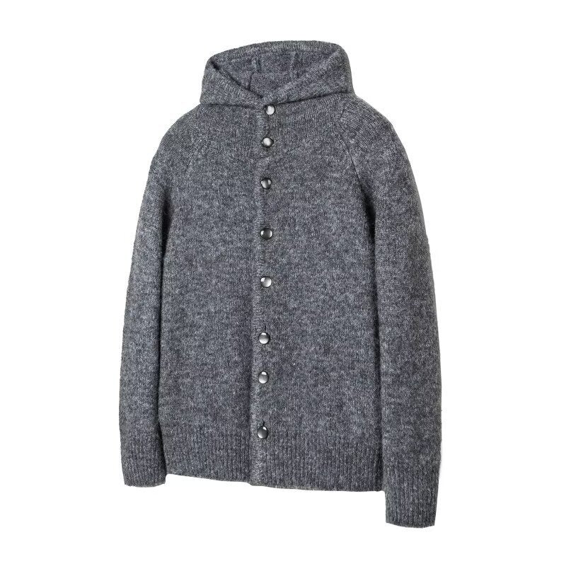 Herren Gemütliche Strickjacke mit Kapuze und Knopfverschluss Drune