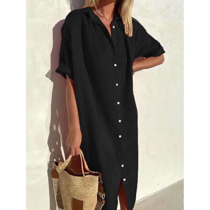 Damen Hemdblusenkleid mit kurzem Arm und schmeichelnder Silhouette Drune