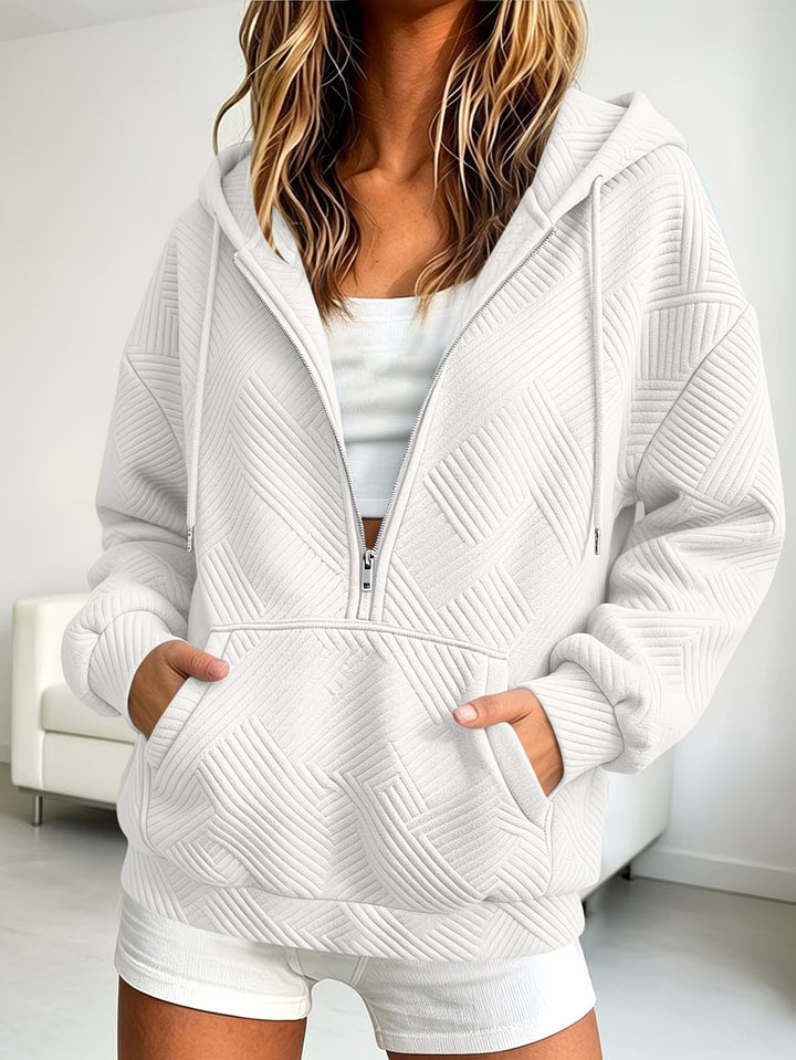 Damen Gequilteter Half-Zip Kapuzenpullover mit geometrischer Steppstruktur Drune