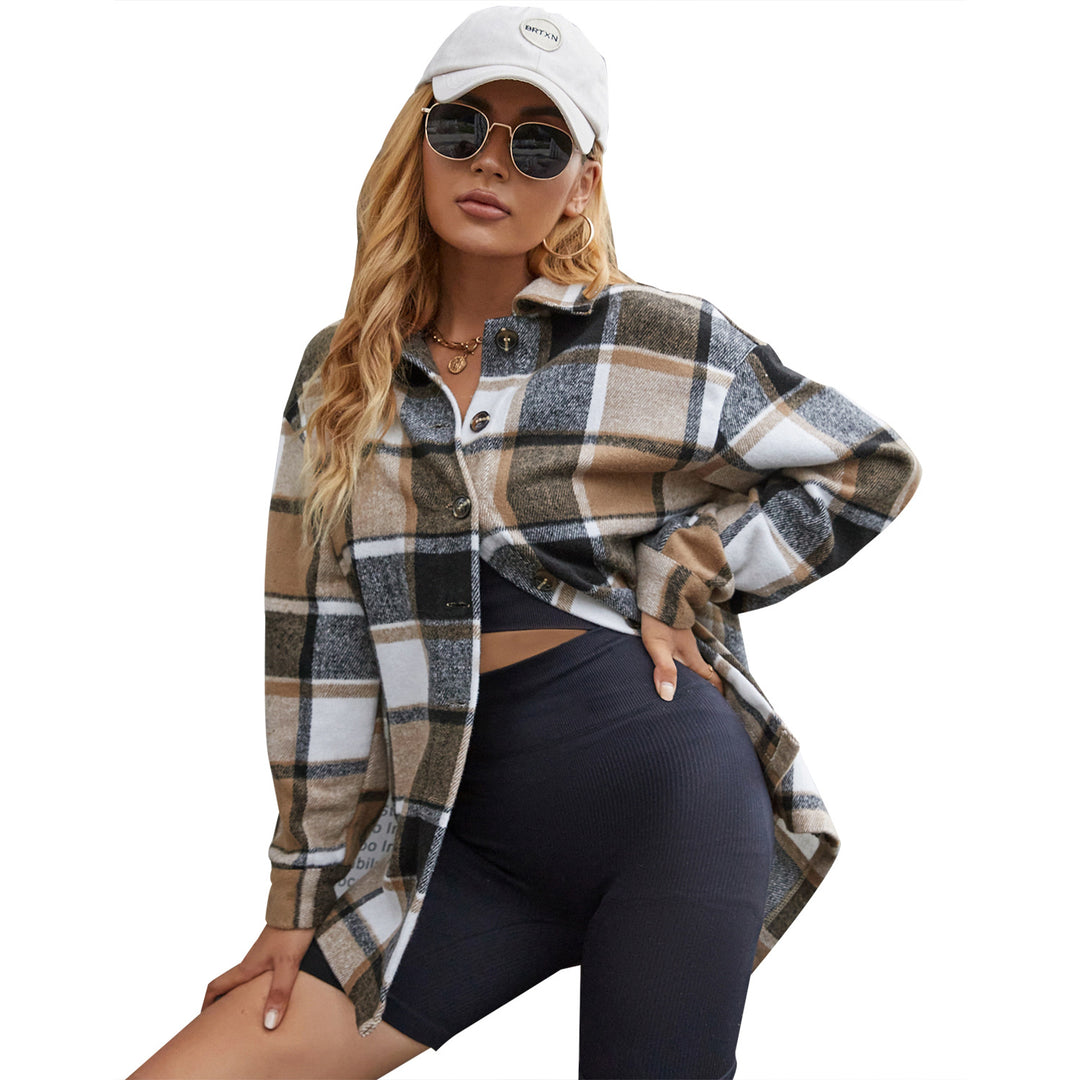 Damen Flanelljacke im karierten Design mit Knopfdetails Drune