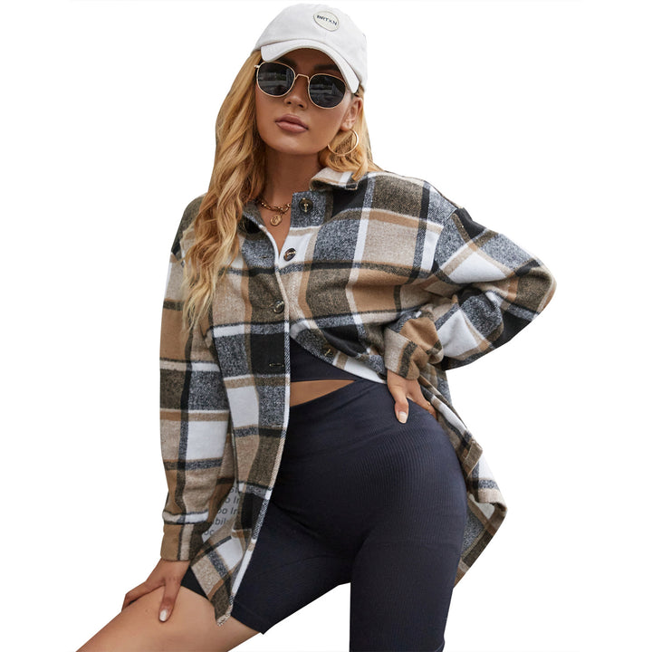 Damen Flanelljacke im karierten Design mit Knopfdetails Drune