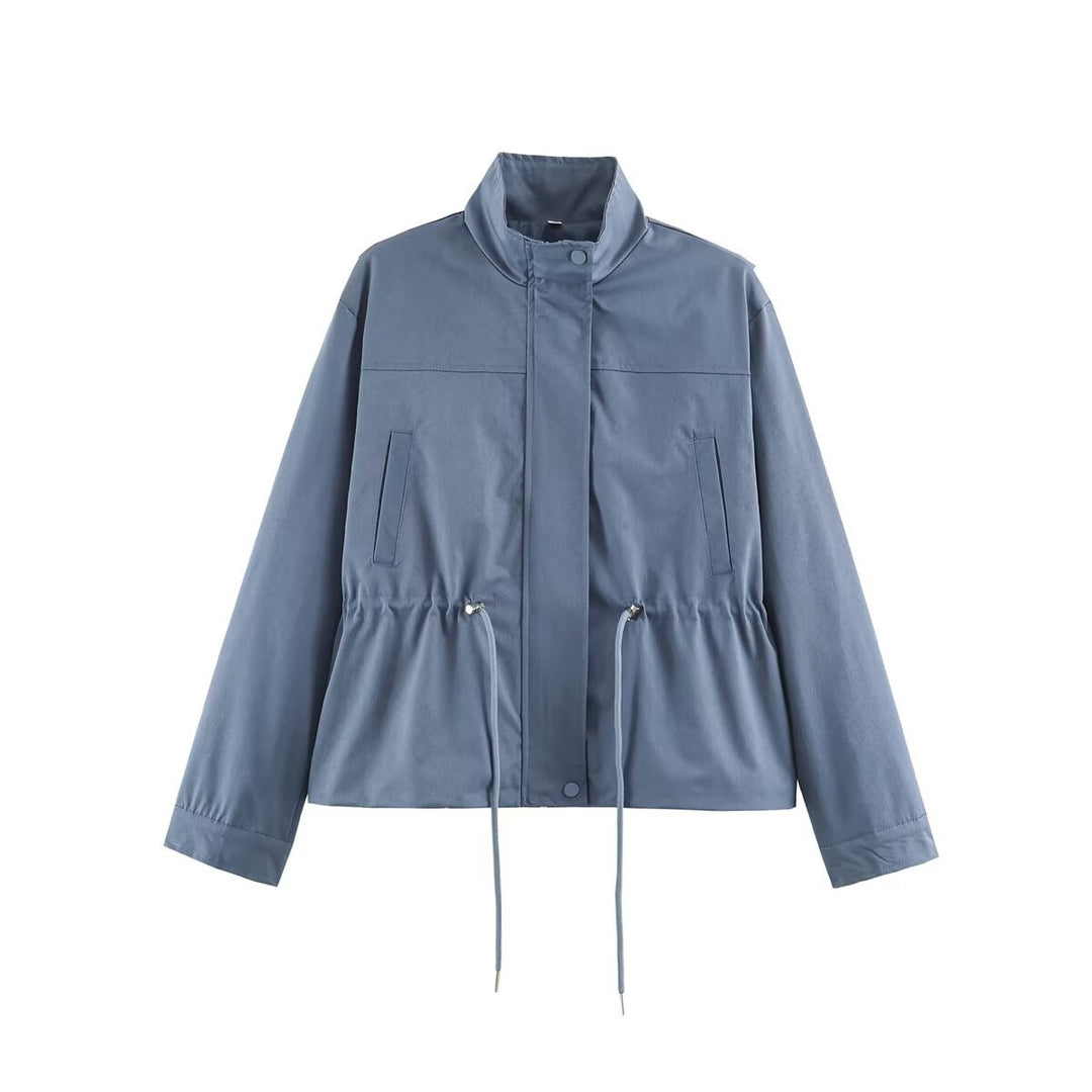 Damen Leichte Übergangsjacke mit Tunnelzug‑Taille und Stehkragen Drune