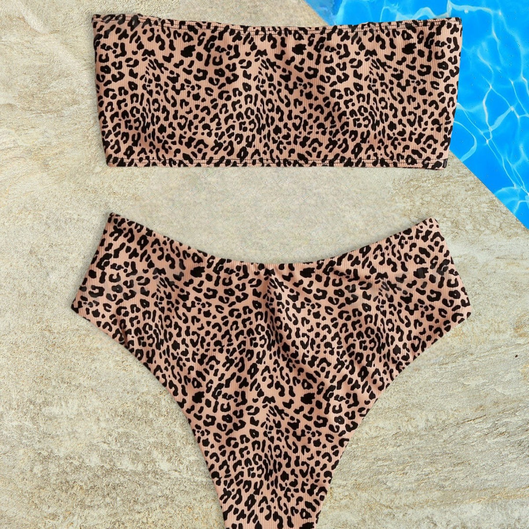 Damen Bandeau-Bikini-Set mit elegantem Leopardenmuster Drune
