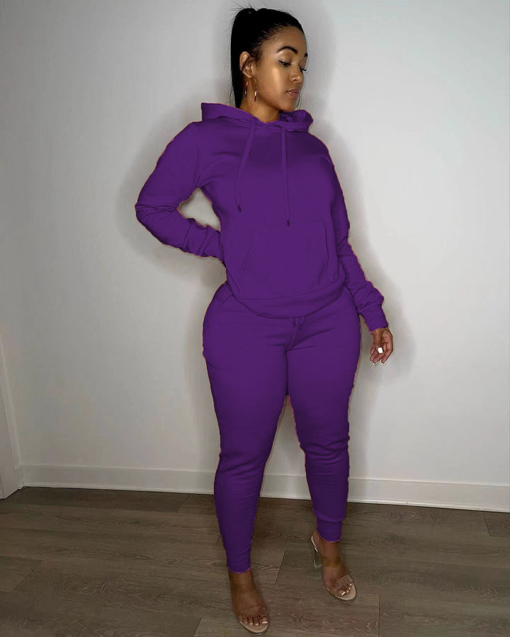 Damen nan tailliertes Hoodie- und Jogginghose-Set mit Kängurutasche, hohem Komfortbund und gerippten Knöchelbündchen Drune