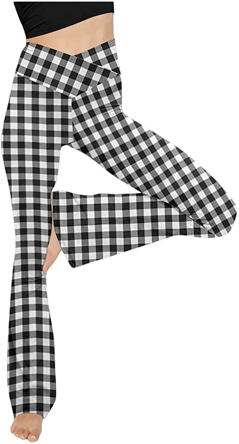 Damen nan taillenhohe Yogahose mit überkreuztem Bund und ausgestelltem Saum mit Schlitz Drune