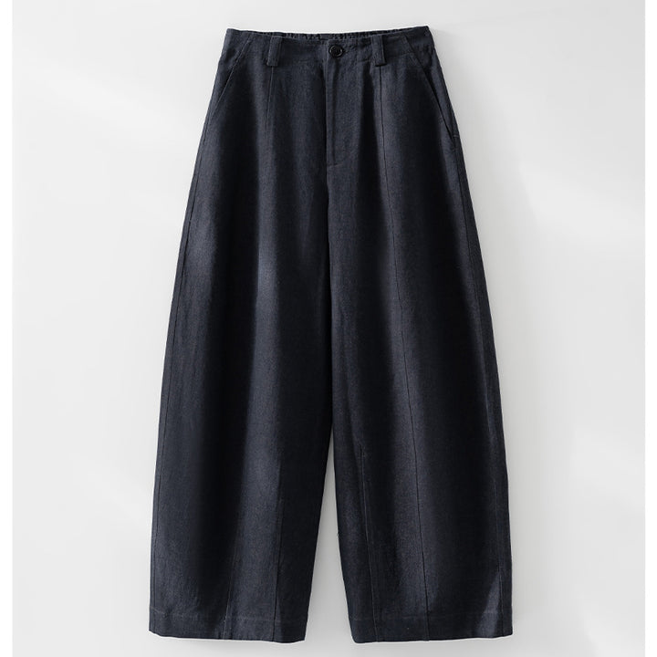 Damen Hochtaillierte weite Culotte-Hose aus Leinen‑Mix mit Bügelfalte und Eingrifftaschen Drune