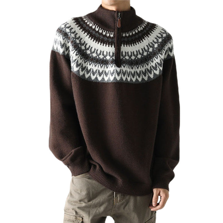 Herren Grobstrickpullover mit Stehkragen und Reißverschluss Drune