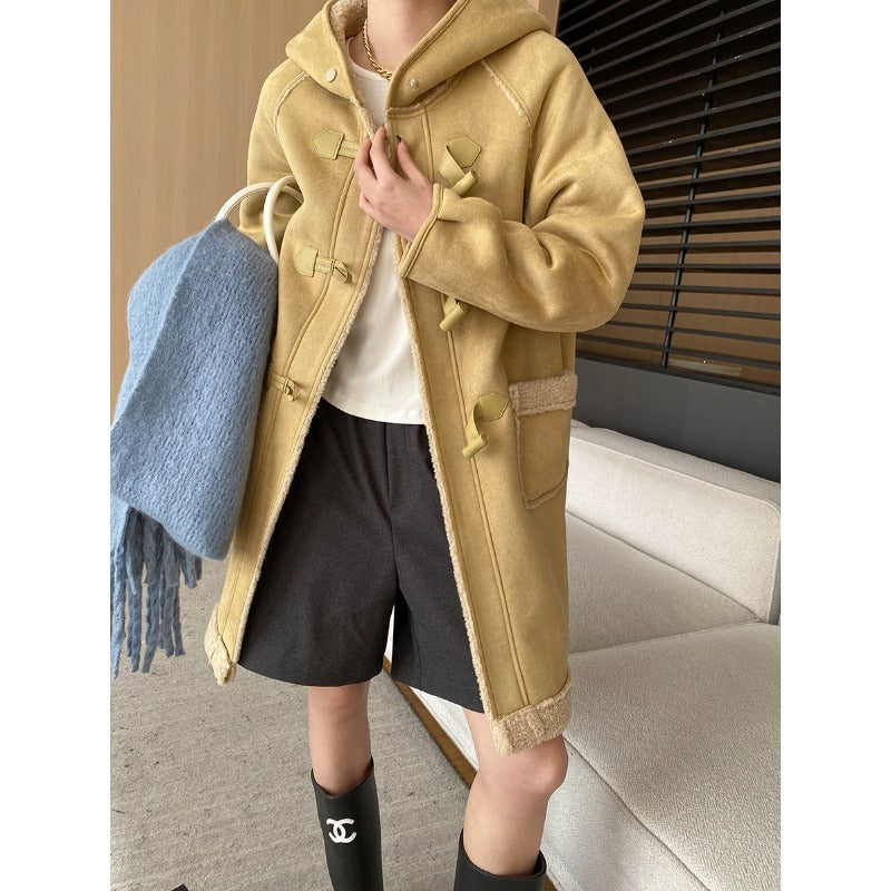 Damen lässiger Dufflecoat aus hochwertigem Strickmaterial mit gemütlichem Innenfutter Drune