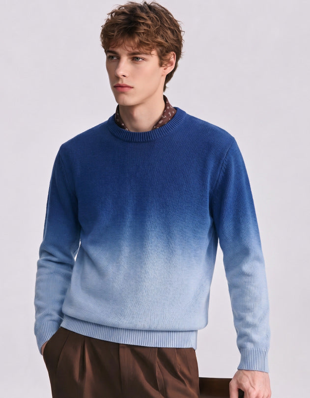 Herren Feinstrick-Pullover mit Dip-Dye-Effekt und Rundhalsausschnitt Drune