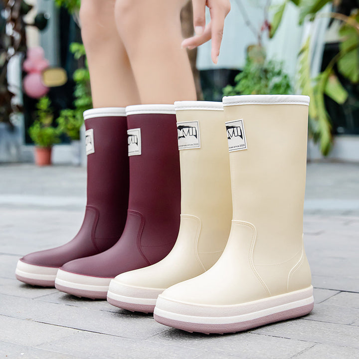 Damen Mittelhohe Plateau-Regenstiefel mit wasserfester Vollgummi-Konstruktion Drune