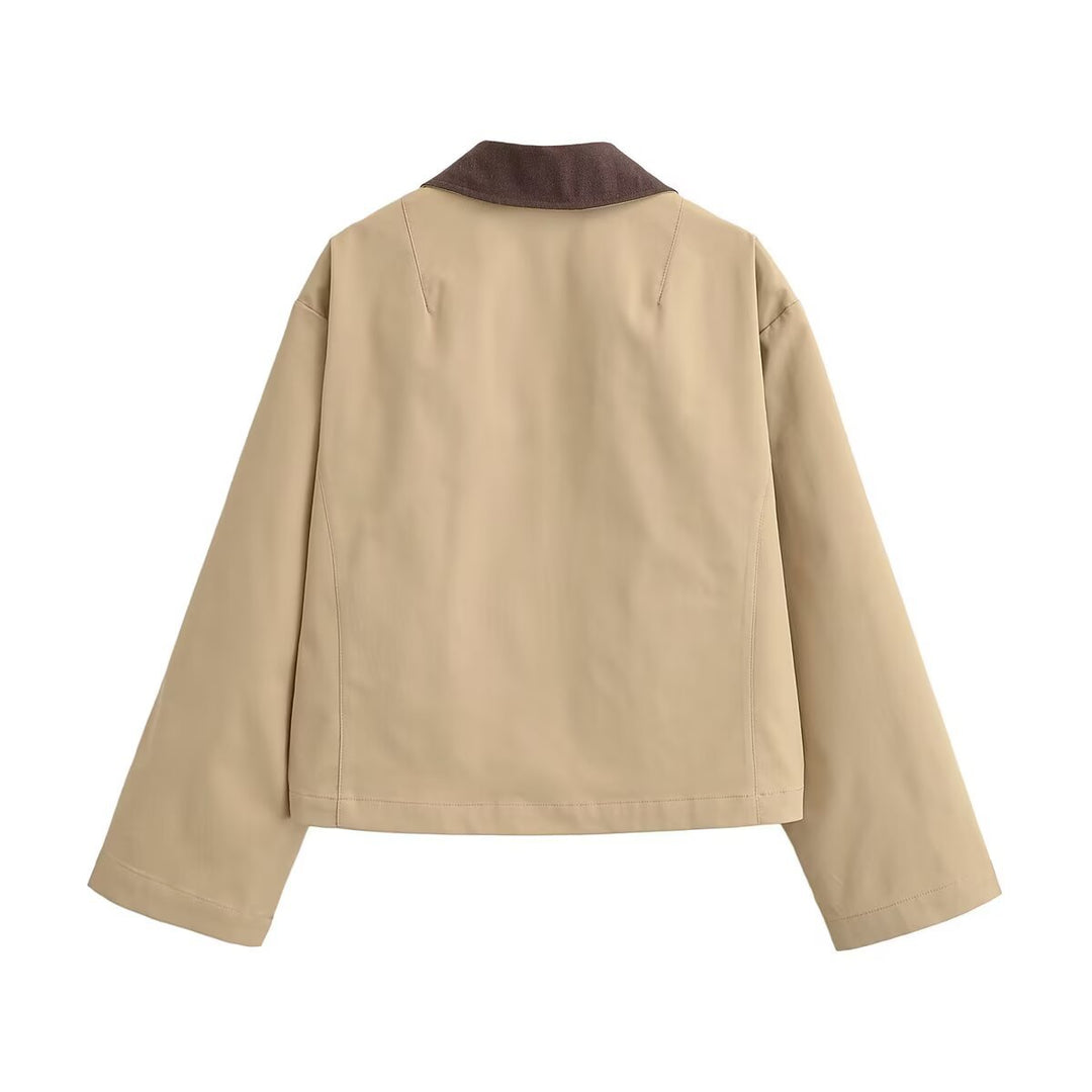 Damen Kurz geschnittene Blousonjacke mit Kontrastkragen und legerer Boxy-Silhouette Drune