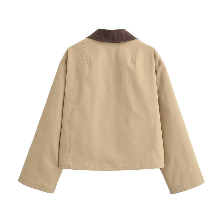 Damen Kurz geschnittene Blousonjacke mit Kontrastkragen und legerer Boxy-Silhouette Drune