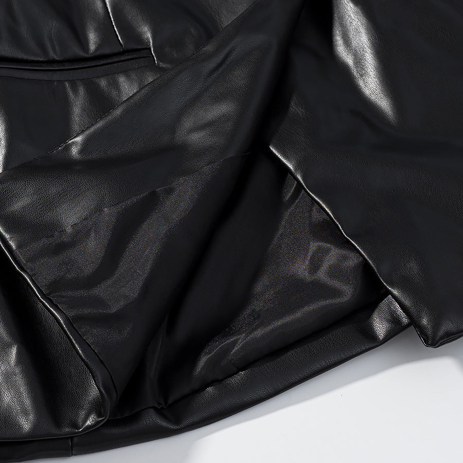 Damen elegante Longblazer aus hochwertigem Kunstleder Drune