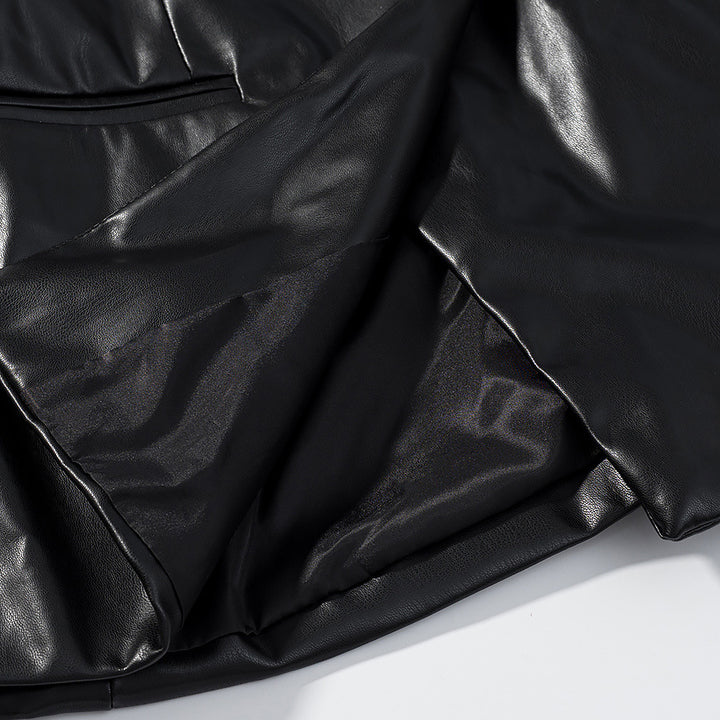 Damen elegante Longblazer aus hochwertigem Kunstleder Drune