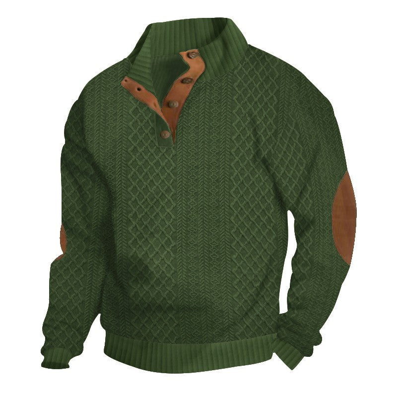 Herren Kabelstrick Troyer Pullover mit Stehkragen und Lederoptik-Ellbogen-Patches Drune