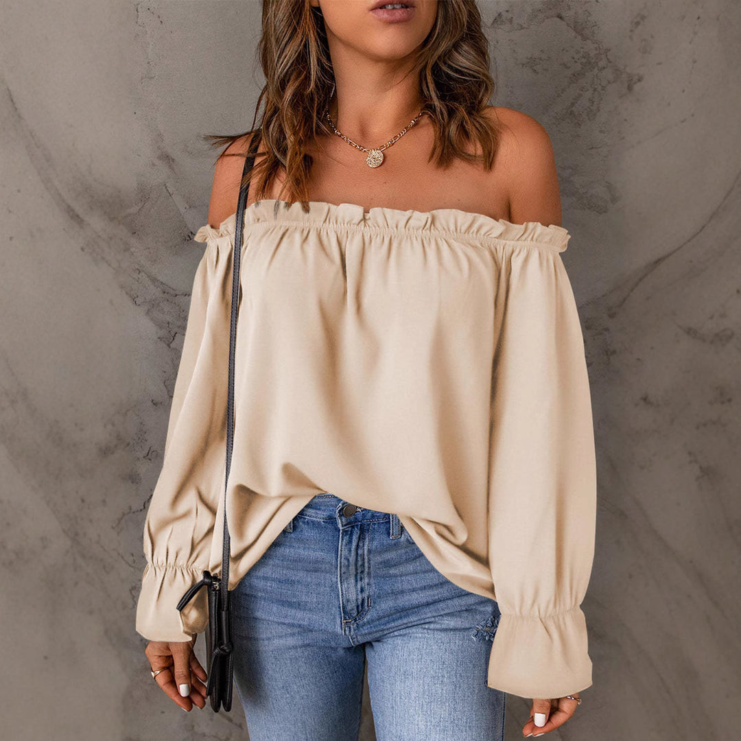 Damen Off-Shoulder Bluse mit Rüschendetails und elastischen Ärmeln Drune