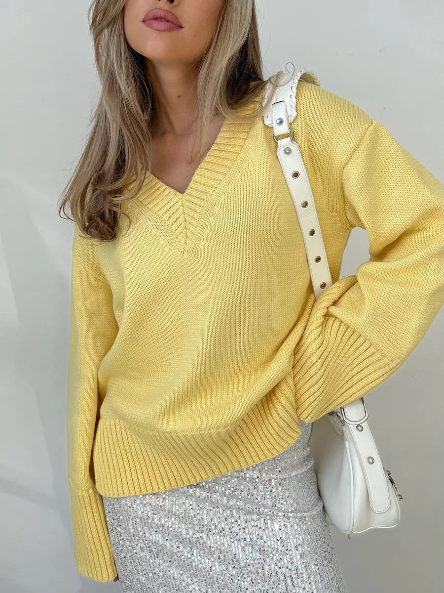 Damen V-Ausschnitt Pullover aus weichem Strick Drune