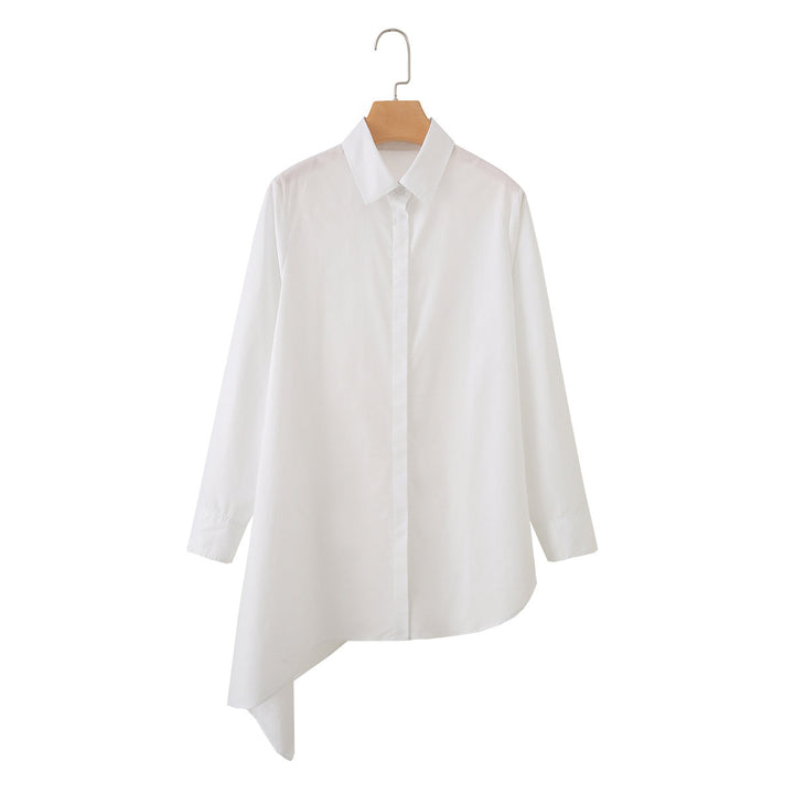 Damen Asymmetrische Oversize-Hemdbluse mit seitlichem Drape und verdeckter Knopfleiste Drune