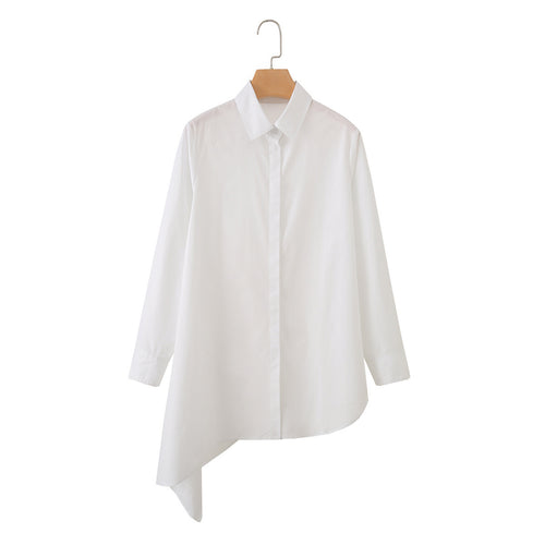 Damen Asymmetrische Oversize-Hemdbluse mit seitlichem Drape und verdeckter Knopfleiste Drune