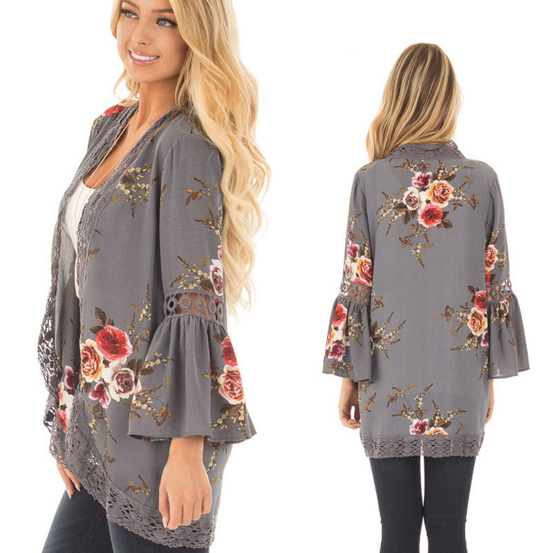 Damen Elegante und luftige Blumenjacke mit gehäkeltem Saum Drune