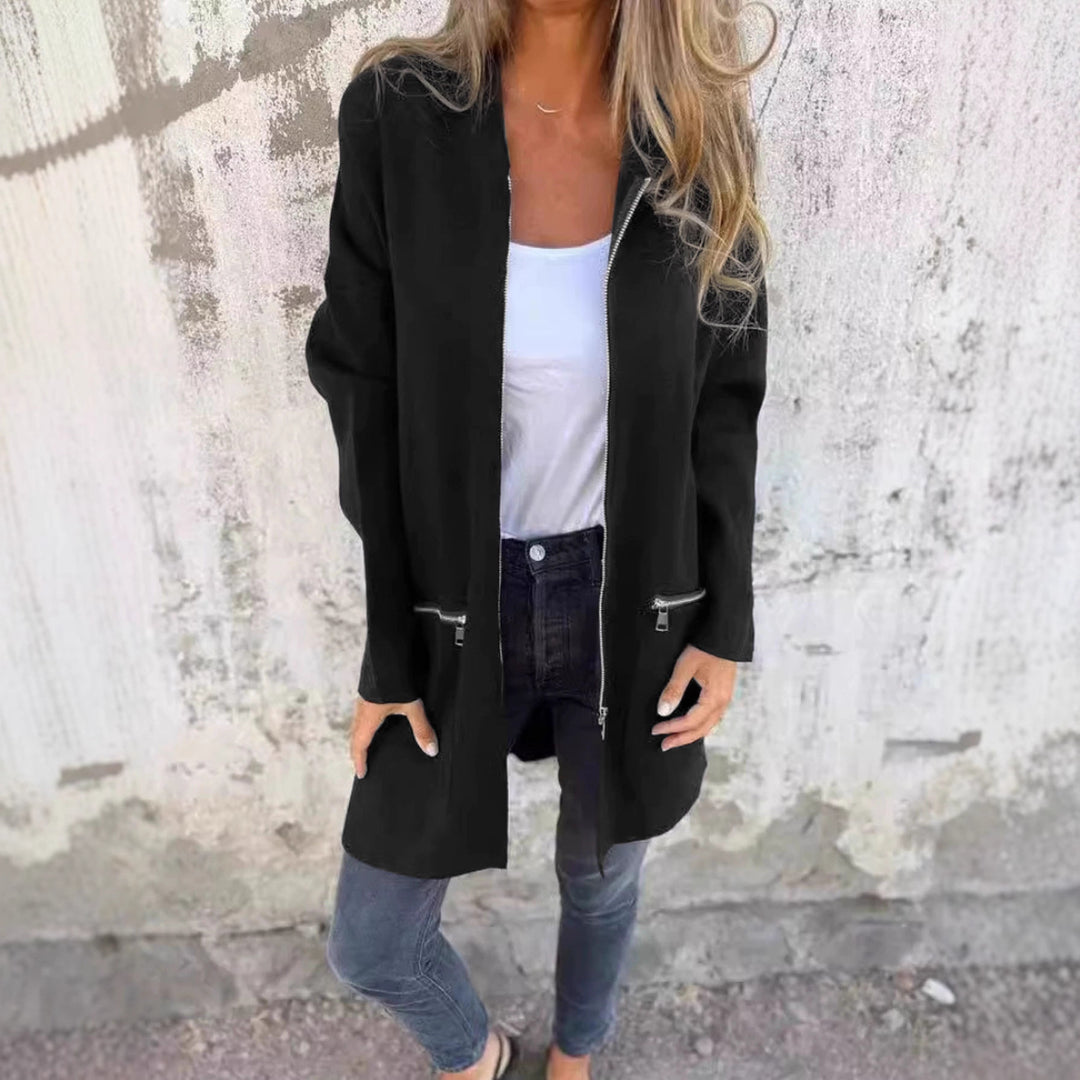 Damen Longline Oversize-Jacke mit durchgehendem Reißverschluss und Zipper-Taschen Drune
