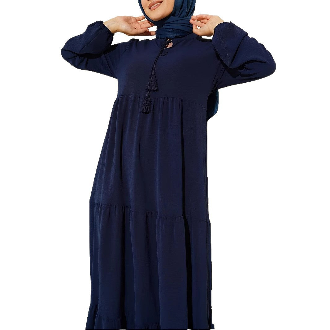 Damen Maxikleid mit voluminösem Rock und feinen Tasseln Drune