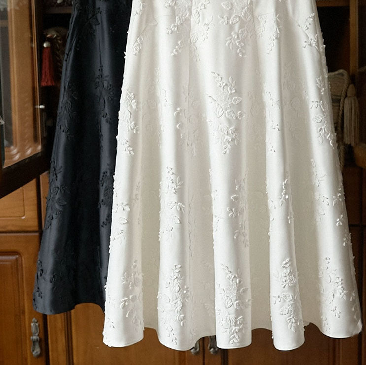 Damen Eleganter Maxirock mit floralem Relief Drune