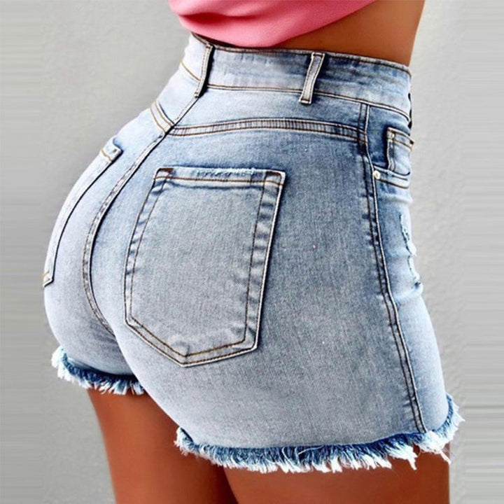 Damen High-Waist Denim-Shorts mit fransigem Saum Drune